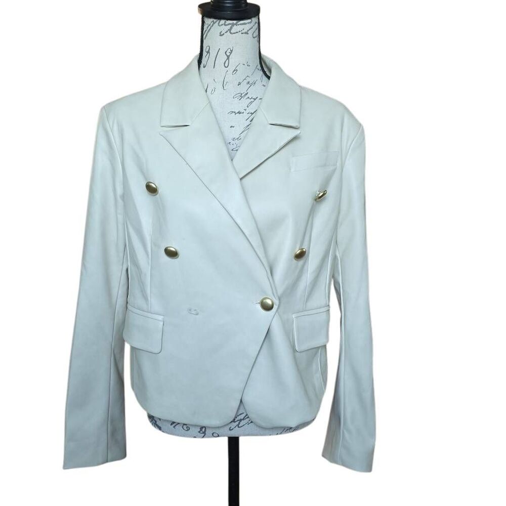 7 For All Mankind Women's Size Large Cream Faux Leather Butter Soft Blazer